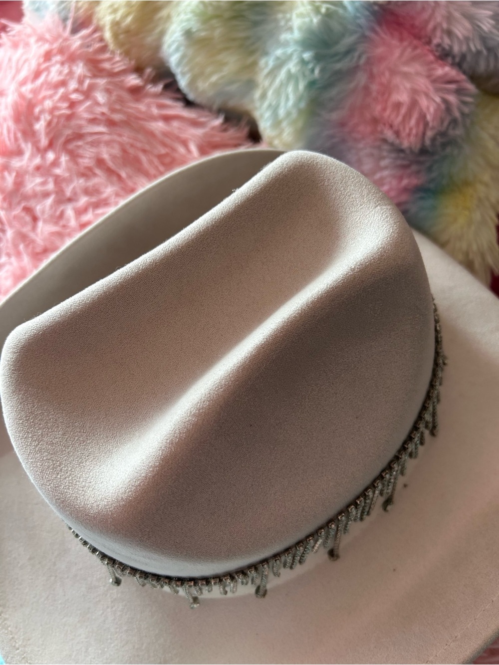 Classic Women's Felt Hat with Beaded Trim - Taupe
